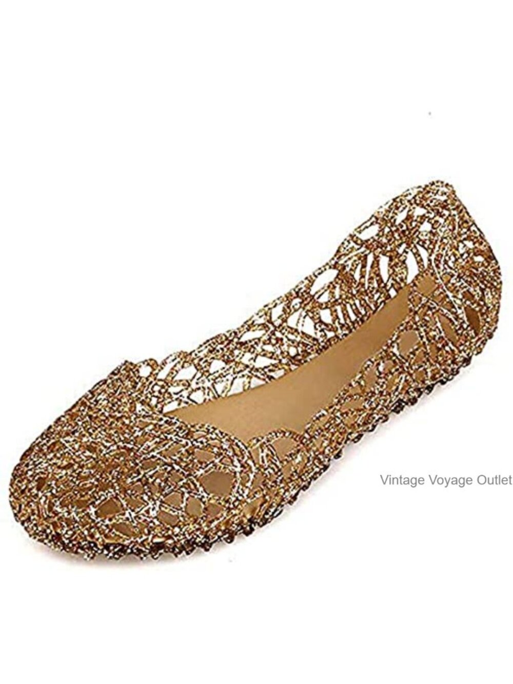 Womens Jelly Flats Glitter Rhinestone Slip On Hollow Out Breathable Sandals